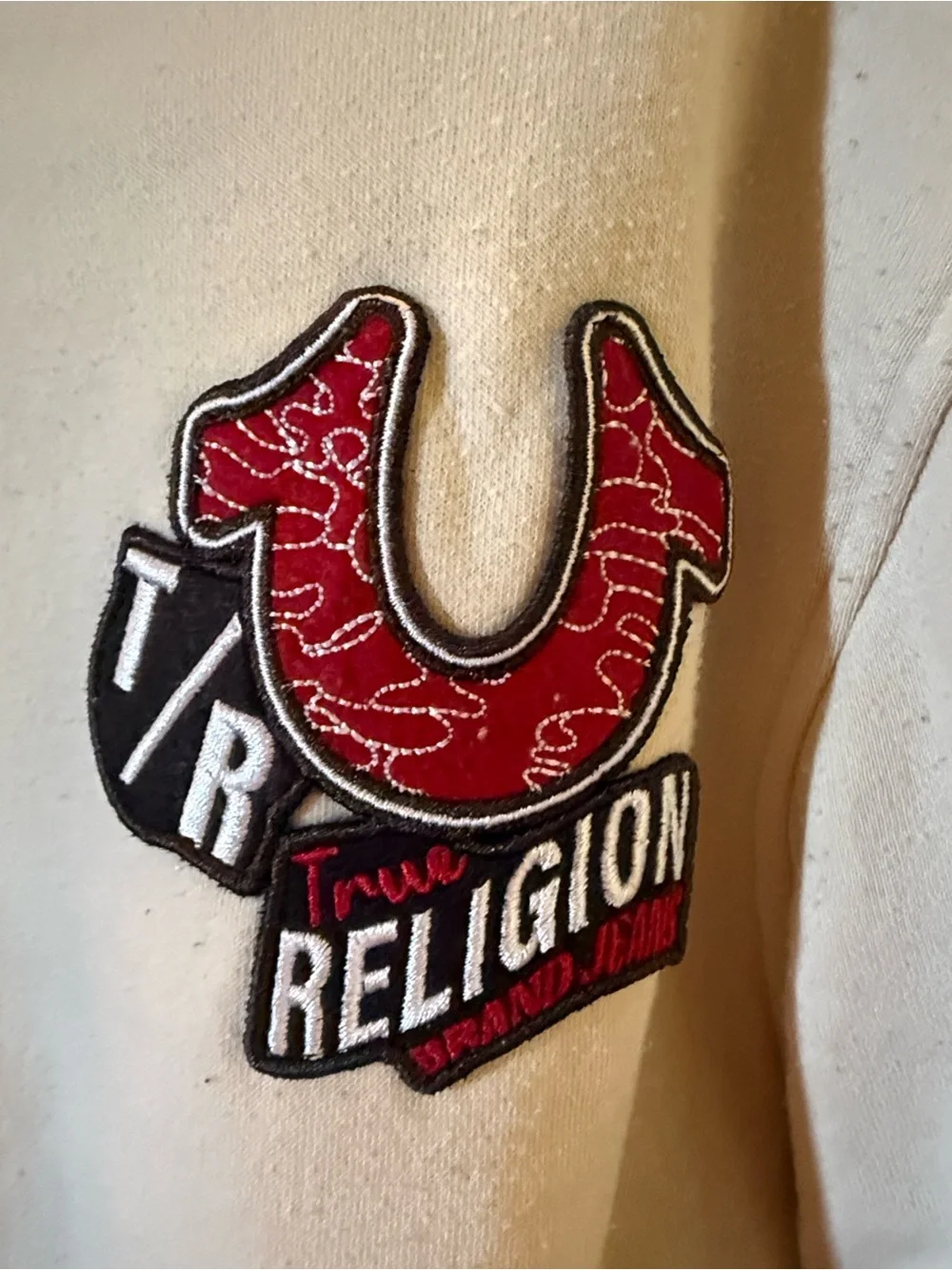 True Religion Cream Fleece Zip Hoodie with Logo Tag